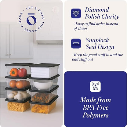 HOMZ 10-Pack Snaplock, Small Clear Plastic Storage Organizer Bins w/Lids, 6 Quart, Gray - Stackable Container Boxes for Bedroom, Bathroom, Garage, and Office Organization