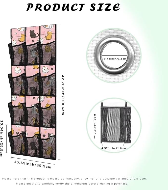 Cute Cat Behind The Door Organizer 12 Pockets Shoe Holder Hanger for Living Room Space Saving Over The Door Shoe Organizer Bathroom Pink Wall Hanging Storage for Closet