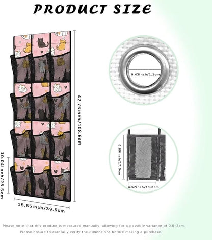 Cute Cat Behind The Door Organizer 12 Pockets Shoe Holder Hanger for Living Room Space Saving Over The Door Shoe Organizer Bathroom Pink Wall Hanging Storage for Closet