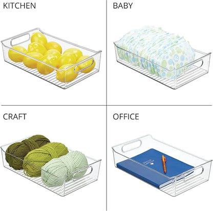 mDesign Plastic Kitchen or Pantry Storage Bins with Handles - Organization in Cabinet, Fridge or Freezer - Fruit Container for Refrigerator or Food Organizer for Pasta, Ligne Collection, 2 Pack, Clear