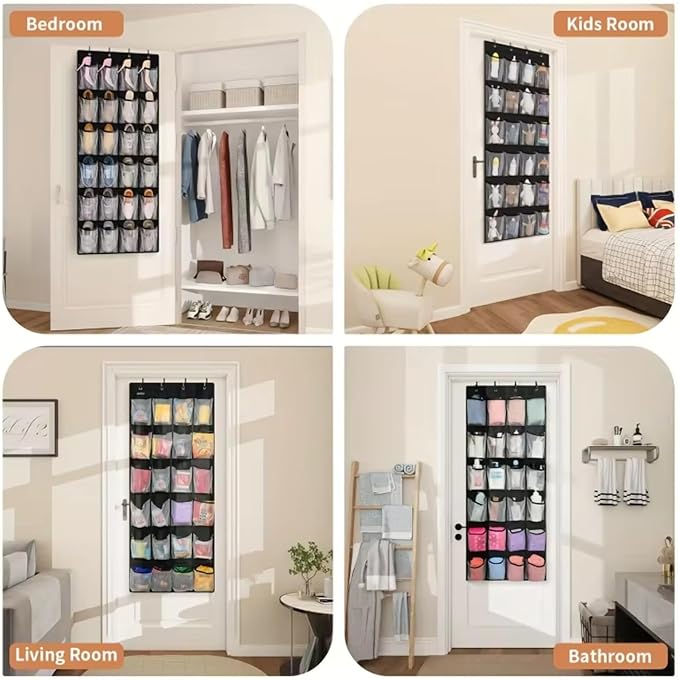 1pc 14/28/40-Grid Transparent Fabric Hanging Organizer Foldable Storage Bag for Shoes Underwear (Gray)
