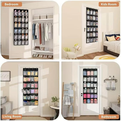 1pc 14/28/40-Grid Transparent Fabric Hanging Organizer Foldable Storage Bag for Shoes Underwear (Gray)