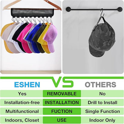 Baseball Cap Holder, 3 Pack Cap Organizer for Hanger & Closet, 10 Stainless Steel Hat Holder Clips to Hang Baseball Hats, Ball Caps, Accessories, Keep Your Closet Bedroom Door Tidy, Black Plastic Net
