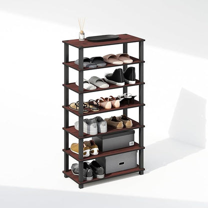 Furinno Turn-S-Tube Set of 2 Shoe Rack, 4-Tier Shoe Organizer, Shoe Storage with Multipurpose, 11.6 x 23.6 x 22.3, for Closet Entryway, Office, Garage, Dark Cherry/Black, Set of 2