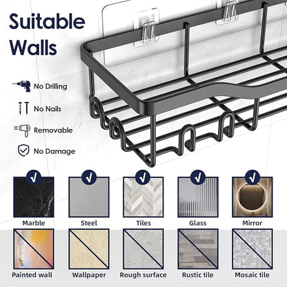NESOMI Shower Caddy Adhesive Shower Organizer 8-Pack, Rustproof Stainless Steel Bathroom Shelves, Large Capacity No-Drill Rack Storage Accessories with Soap Dish Toothbrush Holder Hooks