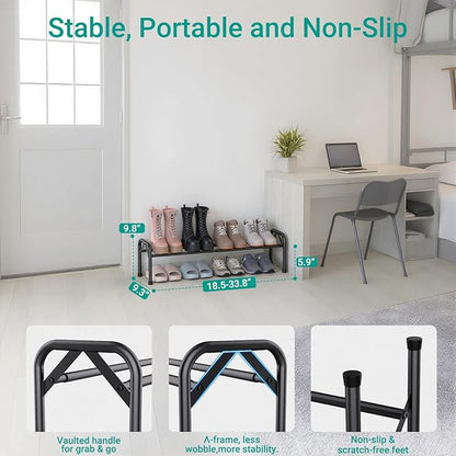 YEASHEIN 1-Tier Expandable Shoe Rack for Closet Floor, Λ-Frame Metal Small Shoe Rack for Entryway, Adjustable Shoe Shelf Organizer, Free Standing Shoe Racks for Front Door Entrance, Garage - Black