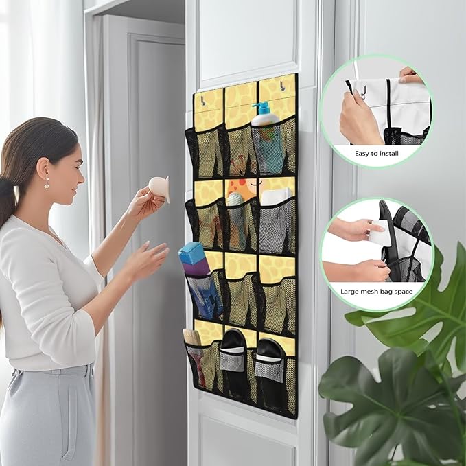 Giraffes Over the Door Shoe Organizer,Behind Door Shoes Hang Holder Rack,Hanging Shoe Storage Hanging Bag Unique Print