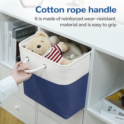 13 x 13 Inch Cube Storage Bins, 6 Pack Fabric Storage Basket with Handles, Foldable Boxes Organizer for Shelf Baskets for Home, Clothes (White/Blue)