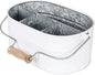 Goroly Home Galvanized Utensil Caddy with Wooden Handle for Kitchen Counter, Silverware Organizer for Flatware, Condiments, Party Supplies - White