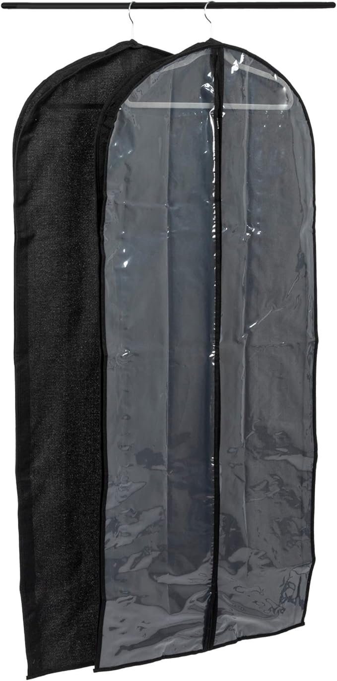 Household Essentials Hanging Zippered Garment Storage Bag with Clear Vision Front, Set of 2, Black