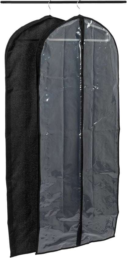 Household Essentials Hanging Zippered Garment Storage Bag with Clear Vision Front, Set of 2, Black