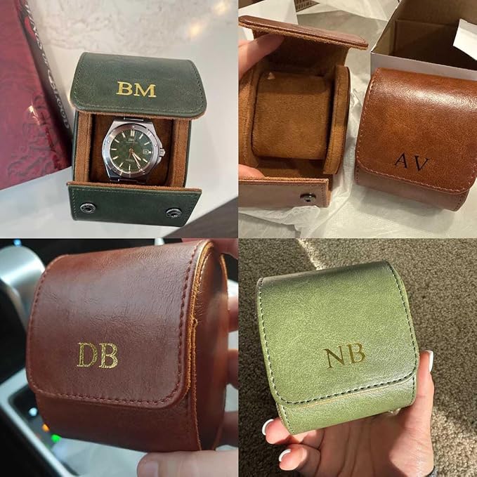 Personalized Leather Watch Roll for Men, Custom Travel Watch Box Cases Holder for 3 Watches, Wedding Groomsmen, Valentines for Boy Friend, Father's Day for Dad, Handcrafted Gift for Grandpa