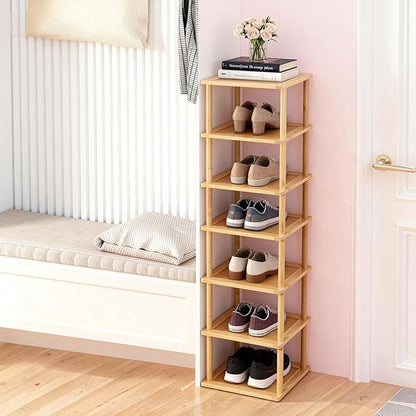 Aniston 7 Tier Bamboo Shoe Rack, Free Standing Slim Narrow Shoe Storage, Vertical Tall Shoe Shelf Organiser for Garage, Closet, Doorway, Corner, Living Room Small Spaces (7 Tier)
