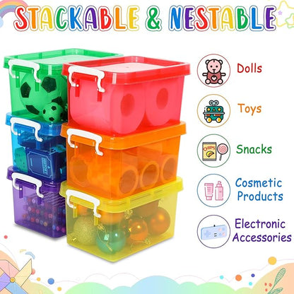 6 Pack 4 Quart Colorful Plastic Storage Bins with Lids Stackable Storage Bins with Latching Lids Handle Clear Colored Storage Organizer Bins for Toy Classroom Home Office Pantry Containers(6 Colors)