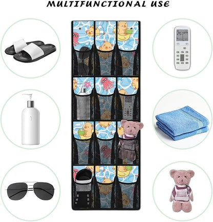 Summer Capibala Behind The Door Organizer 12 Pockets Shoe Holder Hanger for Living Room Cookie Over The Door Shoe Organizer Bathroom Pink Wall Hanging Storage for Closet