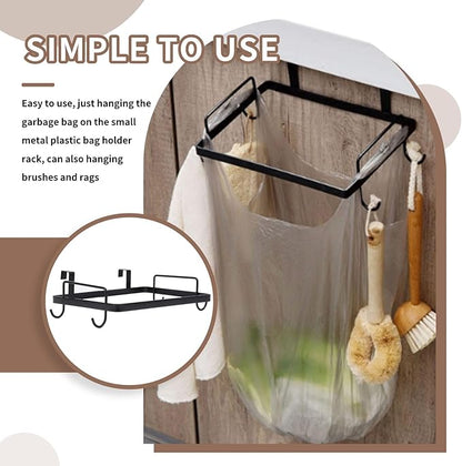 Cyrank Metal Trash Bag Holder, Trash Bag Holder for Cabinet Door Plastic Over The Cabinet Door Under Sink Garbage Hanging Rubbish for Kitchen, Office, Dorm(black)