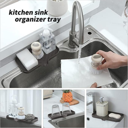 MicoYang Silicone Bathroom Soap Dishes with Drain Spout-Bathroom and Kitchen Sink Organizer,Sponge Holder,Dish Soap Tray,Perfect for Dispenser,Scrubber,Bottle,Cup on Sink or Counter-Coffee 9.6"×5.3"