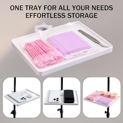 Lash Tray Holder (9 inch×6.7 inch), Adjustable Plastic Essential Organizer Stand for Lash Techs, Eyelash Extension Supplies Perfect for Salon or Homes Use by KONOVOLY(White)