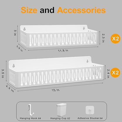 Sevenblue 4 Pack Large Magnetic Spice Rack for Refrigerator, Spice Rack Organizer, Moveable Magnetic Shelf Fridge Organizer with 4 Hooks for Kitchen and Oven Organization, White