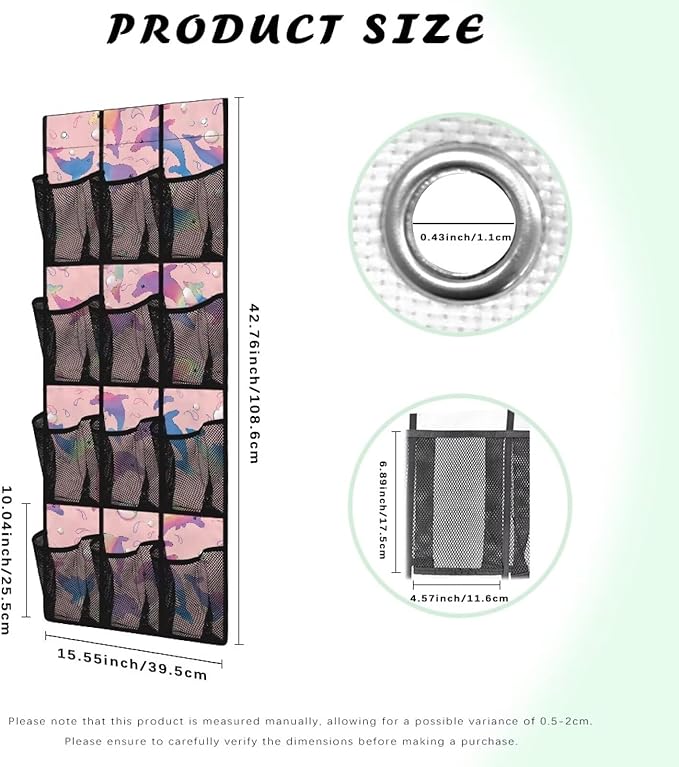 Aesthetic Dolphin Over Door Hanging Organizer, 12 Compartment Breathable Mesh Pocket Storage for Bathroom & Poolside, Waterproof Design for Towels & Swim Gear
