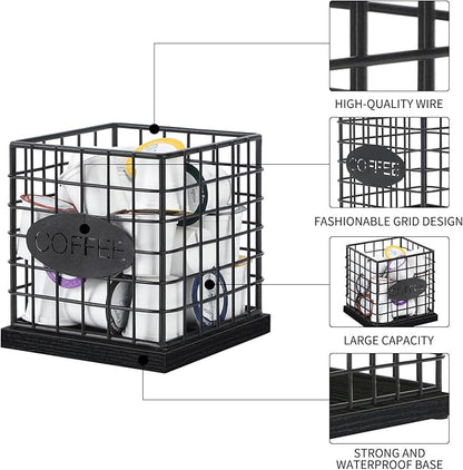 YINMIT K Cup Holder Organizer, Sturdy Coffee Pod Holder Organizer, 35 Kcup Large Capacity Storage Basket for Kitchen Counter and Office Desktop (Black-Square)