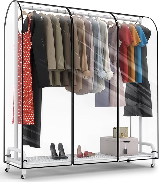 Clear Garment Rack Cover 59" L x 20" W x 60" H, Clothes Rack Cover with Reinforced Double Zippers, Waterproof PEVA Dustproof Protection – Cover Only, Rack Not Included
