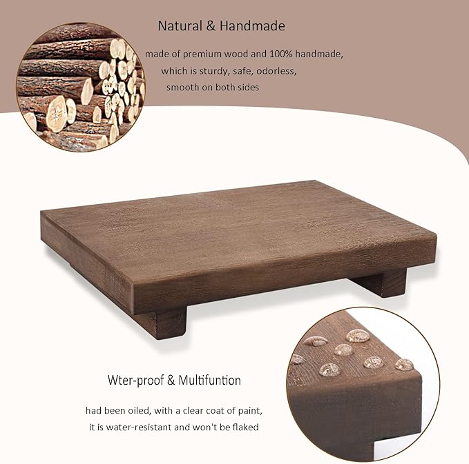 zoocatia Small Wood Tray Pedestal Stand Farmhouse Bathroom Decor Decorative Wooden Riser Kitchen Soap Dish Holder for Vanity, Counter, Sink, 9" x 5.9" - Walnut
