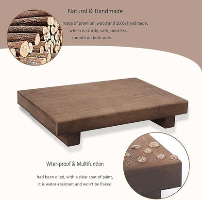 zoocatia Small Wood Tray Pedestal Stand Farmhouse Bathroom Decor Decorative Wooden Riser Kitchen Soap Dish Holder for Vanity, Counter, Sink, 9" x 5.9" - Walnut