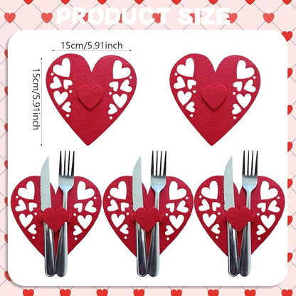 8 Pcs Valentine Hollow Heart Flatware Holder Cutlery Bags Red Valentine's Day Silverware Felt Tableware Holder Pocket Knife Fork Covers for Wedding Birthday Mother's Day Party Table Setting Decor