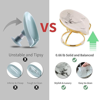 Dobbyby Leaf-Shaped Ceramic Soap Dish with Drain, Holder, Saver, Tray, Bar Soap Holder, Easy Cleaning, for Shower Bathroom Kitchen Sink Bathtub, Pro-Environment White