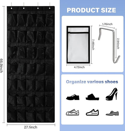35Large Pockets Over The Door Shoe Organizer, Mesh Pockets Shoe Holder Rack, Capacity hanging shoe organizer，door shoe rack With 4 Metal Hook.