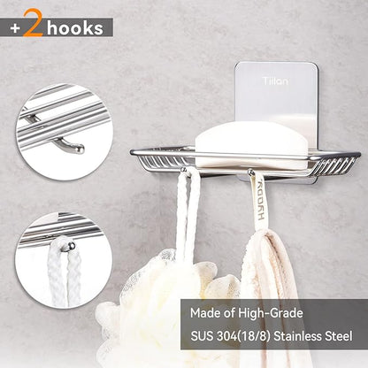 Self Adhesive Bar Soap Dish for Shower, Bathroom Soap Holder Wall Mount – Stainless Steel, Silver