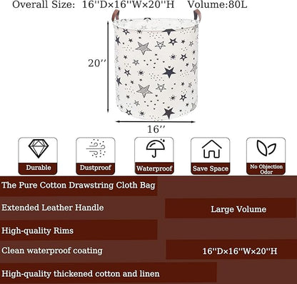 Waterproof Laundry Hamper Collapsible Laundry Basket Leather Handle Laundry Bag Large Clothes Storage Toy Organization for Bathroom Bedroom Laundryroom College Dorms (Caisanjiao-001)