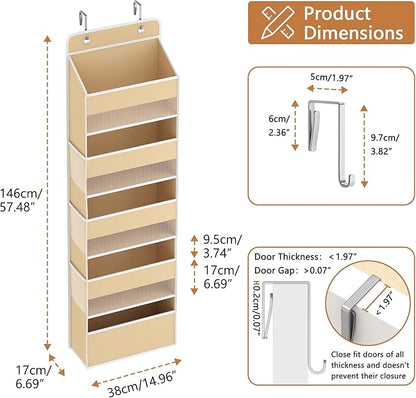 Kaitiemoo 1 Pack 5-Tier Over the Door Organizer, Heavy-Duty Large Deep Pocket Hanging With 5 Large Front & 6 Side Pockets With for Pantry, Kitchen, Bathroom, Dorm, Beige