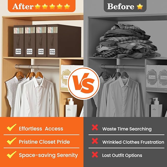 WOWBOX Sheet Organizers and Storage,Closet Bed Sheet Organizer Under Bed Storage and Organization with Label Cards & Clear Window for Bedding Sheets,Duvet Covers,Blankets (8 Pack，Brown)