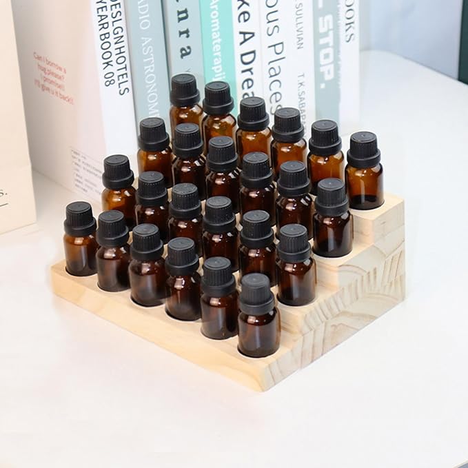 Essential Oil Display Stand 4 Tier Essential Oil Holder Solid Wood Essential Oil Rack for 24 Bottles Tabletop Display Holder Bottle Organizer for 5-20ml Bottles Display for Essential Oils
