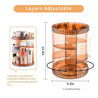 V-HANVER 360 Rotating Makeup Organizer Perfume Organizer Coffee Color Cosmetic Storage Display Case Large Capacity Beauty Holder Adjustable Partition Height for Bedroom Dresser or Bathroom Vanity