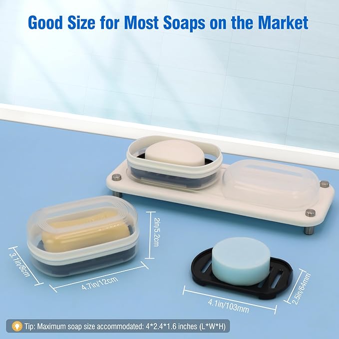 AIMAIAIMAI Soap Box, Travel Soap Container, Bar Soap Case with Removable Draining Layer - Clear Style A