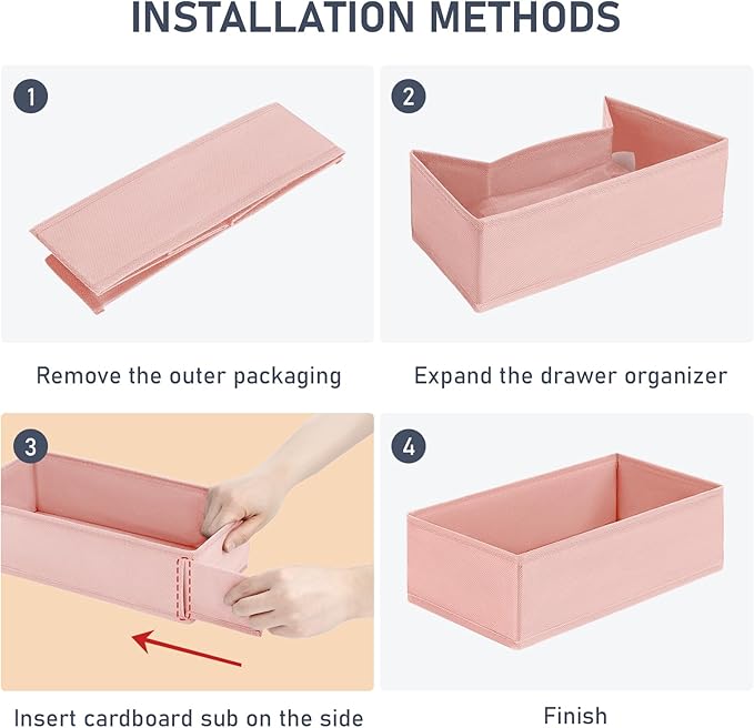 DIMJ Drawer Organizer Clothes - Underwear Organizer Small Sock Organizer Closet Organizers and Storage Box Dresser Drawer Dividers for Baby Clothes,Bra,Socks, Belt, Tie, Set of 12, Pink