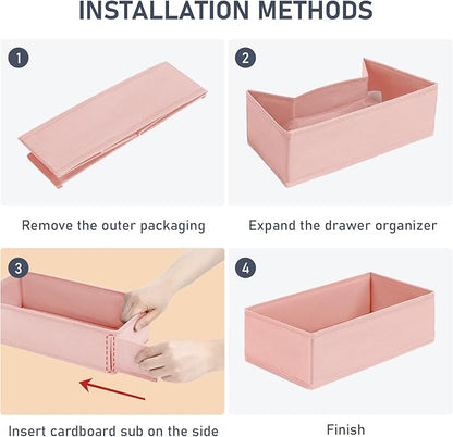 DIMJ Drawer Organizer Clothes - Underwear Organizer Small Sock Organizer Closet Organizers and Storage Box Dresser Drawer Dividers for Baby Clothes,Bra,Socks, Belt, Tie, Set of 12, Pink