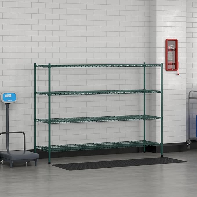 Commercial NSF Listed Green Epoxy Stationary Wire Shelving Kit 21" x 72" x 54", with 4 Shelves Perfect for Warehouse, Walk-in Refrigerator, Freezer, Grocery Store, Restaurant, Dishroom