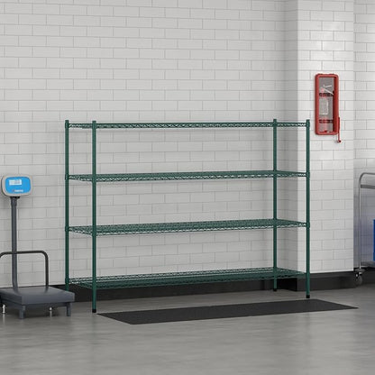 Commercial NSF Listed Green Epoxy Stationary Wire Shelving Kit 21" x 72" x 54", with 4 Shelves Perfect for Warehouse, Walk-in Refrigerator, Freezer, Grocery Store, Restaurant, Dishroom