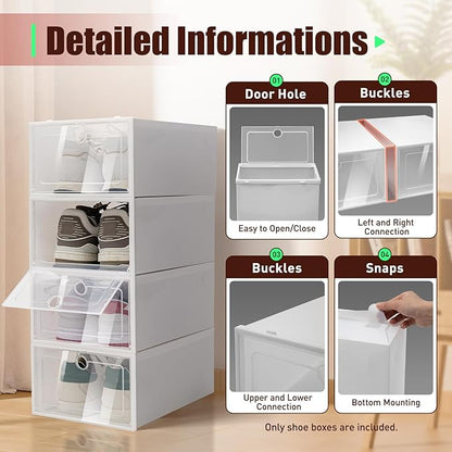 20/24 Psc Foldable Shoe Organizer Box White, Space Saving Plastic Shoe Boxes Shoe Storage Box, Easy Installation Shoes Organizer Display Boxes Rack Home Organizer for Sneaker Books (20Psc)