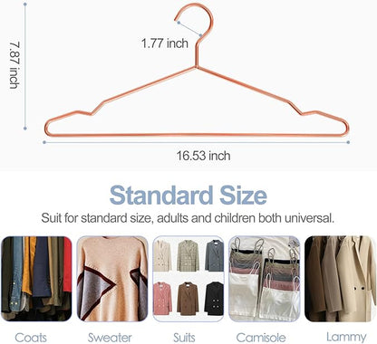 30 Pack Rose Gold Metal Hangers with Notches for Standard Suits Hangers for Shirts, Coats, Pants, Heavy-Duty & Space-Saving