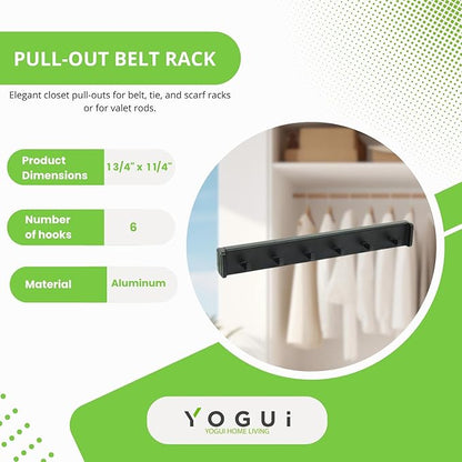 Design-R Pull-Out Belt Rack for Belts, Ties and Scarves, Accessories Storage Hanger with Mounting Hardware (Matte Black)