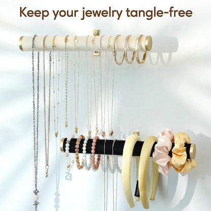 Velvet Necklace Holder Wall Jewelry Organizer, 12" Hanging Necklace Organizer, 2 Pack Wall Mounted Necklace Hanger for Bracelets Bangles Display,Beige