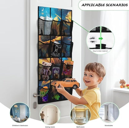 Butterfly Sunflower Over the Pantry Door Organizer - 12 Clear Pockets for Spices, Utensils, Snacks