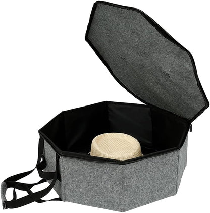 Hat Box, Large Capacity Hat Storage Box with Zipper Lid and Handles, Portable Hat Travel Case, Oxford Cloth Foldable Hat Organizer for Cowboy Hats, Baseball Hats, Fishermen Hats