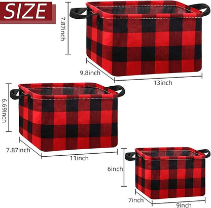 Boao 6 Pcs Buffalo Plaid Basket Square Storage Basket Buffalo Check Basket Bin Solid Storage Organizer with Handles Collapsible Square Organizer for Home Office (Red, Black, Plaid Style)