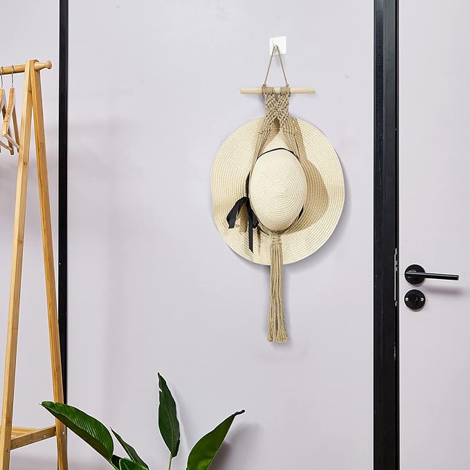 Yulejo Macrame Hat Hangers Racks Boho Cowboy Hats Holders Western Display Organizer Storage decor Back of Door for Wall